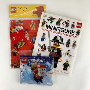 LEGO Bundle Minifig Sticker Book, Wrapping Paper, 30580 Santa Claus Skiing New